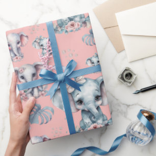 Papel De Regalo Impresión de elefantes pequeños en fondo rosado