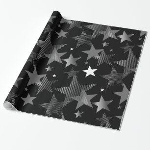 Papel De Regalo impresión de estrellas negras de color gris platea
