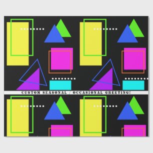 PAPEL DE REGALO IMPRESIÓN DE FORMA NEON FLUORO RETRO 80 CON TEXTO 