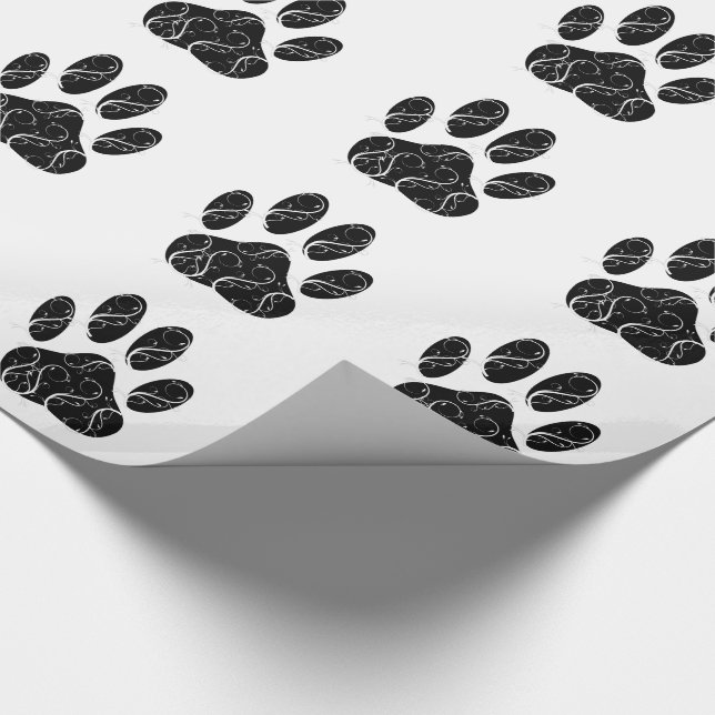 Papel De Regalo Impresión de garras de perro negro con aromas blan (Esquina)