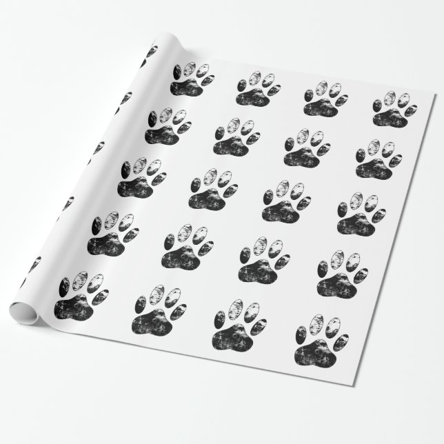 Papel De Regalo Impresión de garras de perro negro y blanco (Desenrollado)