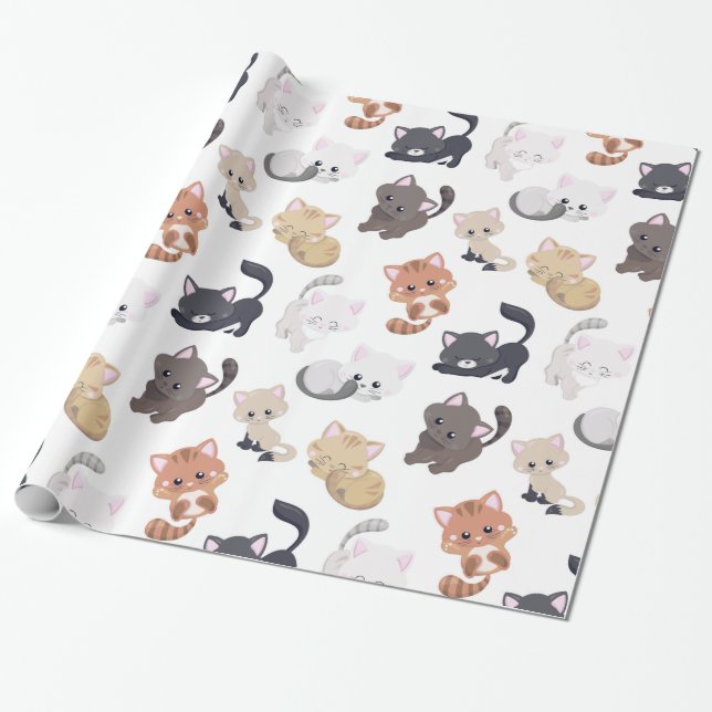 Papel De Regalo Impresión de gatos gitanos adorables (Desenrollado)