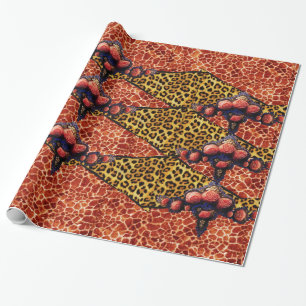 PAPEL DE REGALO IMPRESIÓN DE GIRAFFE, LEOPARD FUR RIBBON, ROSAS DE