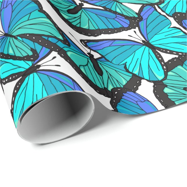 Papel De Regalo Impresión de hermosas mariposas tropicales de morf (Esquina del rollo)