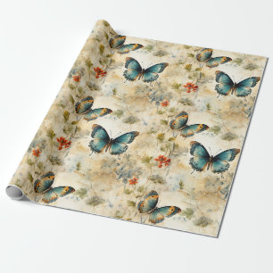 Papel De Regalo Impresión de jardín botánico de mariposa azul verd