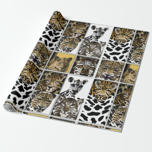 Papel De Regalo Impresión de jirafas, leopardo y rayas de cebra y