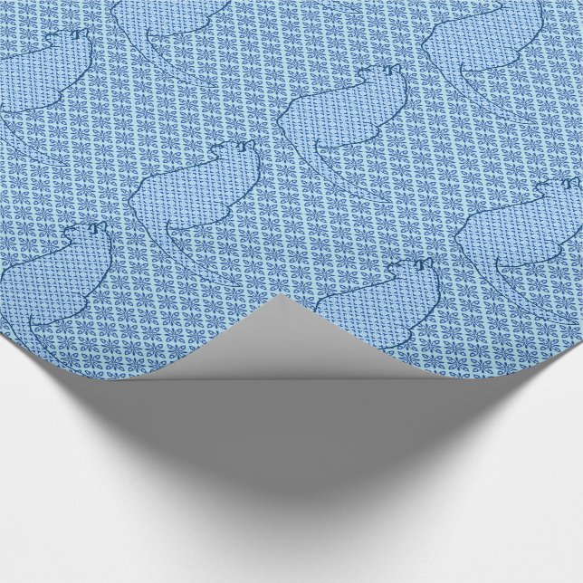 Papel De Regalo Impresión de kimono azul para gato japonés (Esquina)