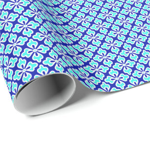 Papel De Regalo Impresión de kimono floral, azul turquesa y cobalt