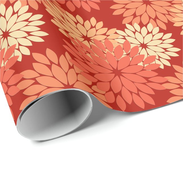 Papel De Regalo Impresión de kimono floral moderna, Naranja mandar (Esquina del rollo)