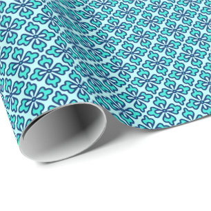 Papel De Regalo Impresión de kimono floral, turquesa, marina y aqu