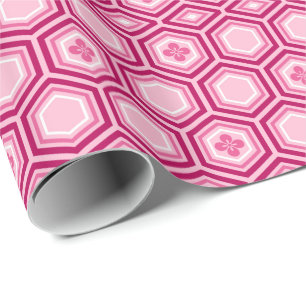 Papel De Regalo Impresión de Kimono Hexagonal, Borgoña y Rosa
