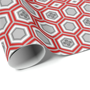 Papel De Regalo Impresión de Kimono Hexagonal, rojo y gris / gris