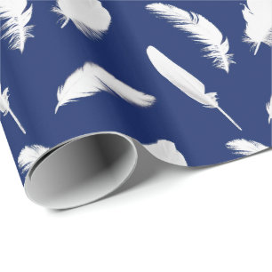 Papel De Regalo Impresión de la pluma blanca en azul marino