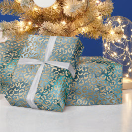 Papel De Regalo Impresión de Leopardo Azul de Oro Aqua Verde azula