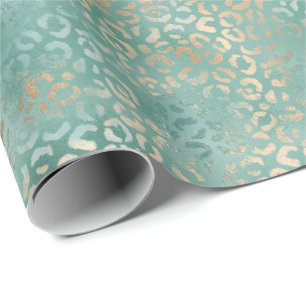 Papel De Regalo Impresión de leopardo de color turquesa dorado Aq