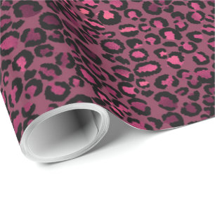 Papel De Regalo Impresión de Leopardo de Glam Negro Rosa