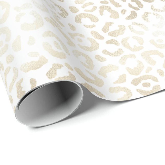 Papel De Regalo Impresión de Leopardo de Oro Blanco (Esquina del rollo)