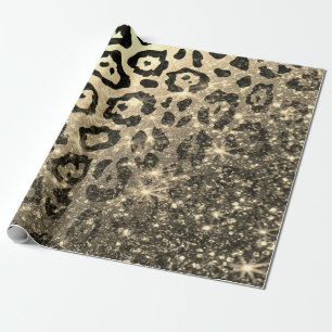 Papel De Regalo Impresión de Leopardo de Purpurina dorado