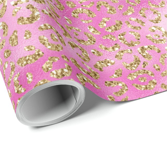 Papel De Regalo Impresión de leopardo de Purpurina dorado Girly (Esquina del rollo)