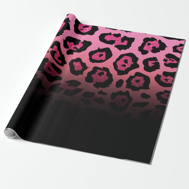 Papel De Regalo Impresión de leopardo de Purpurina rosa (Desenrollado)