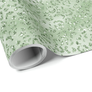 Papel De Regalo Impresión de leopardo de Purpurina verde de fábric