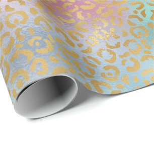 Papel De Regalo Impresión de leopardo dorado rosa Aqua Mint