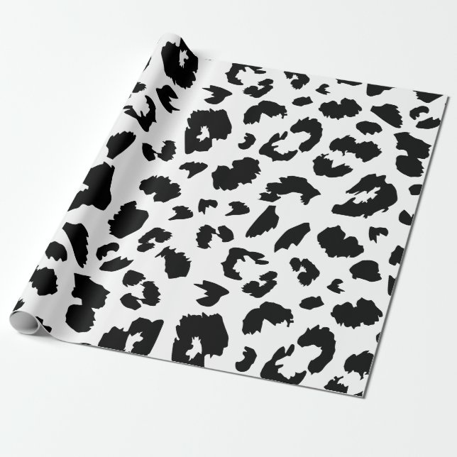 Papel De Regalo Impresión de leopardo en blanco y negro (Desenrollado)