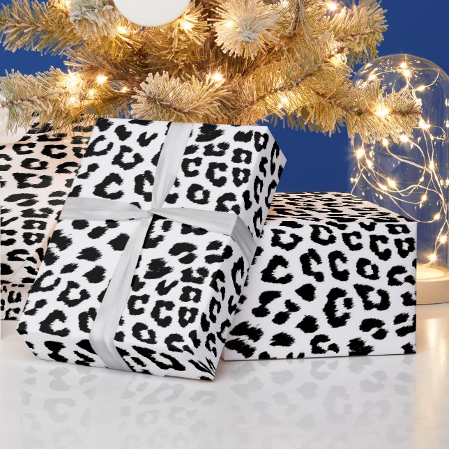 Papel De Regalo Impresión de leopardo en blanco y negro (Vacaciones)