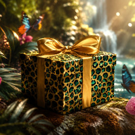 Papel De Regalo Impresión de leopardo Glam Gold & Teal