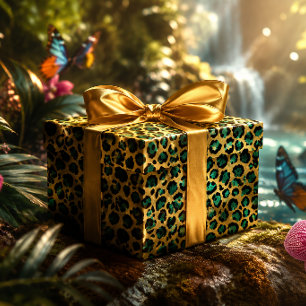 Papel De Regalo Impresión de leopardo Glam Gold & Teal