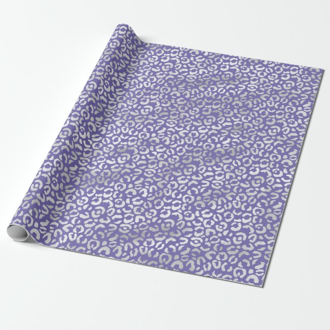 Papel De Regalo Impresión de leopardo morado plateado (Desenrollado)