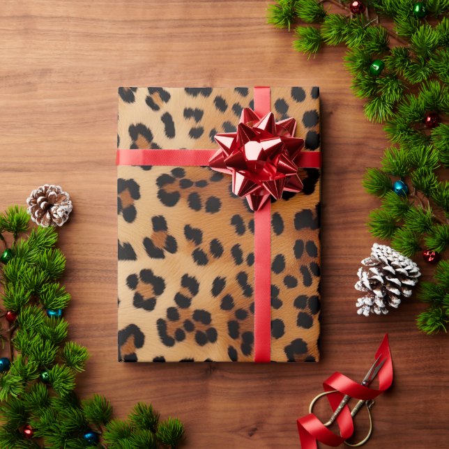 Papel De Regalo Impresión de leopardo negro de crema negro marrón (Regalo de vacaciones)
