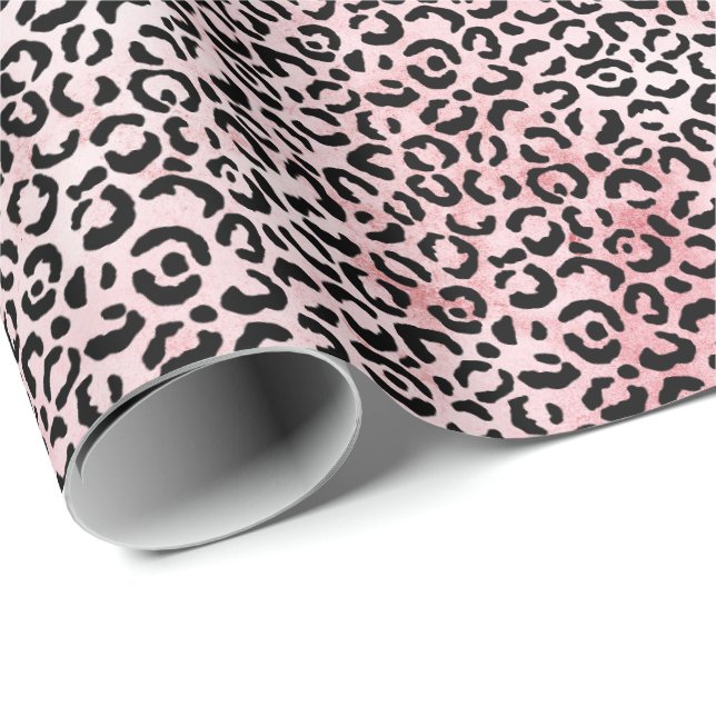 Papel De Regalo Impresión de Leopardo Negro Girly Pink (Esquina del rollo)