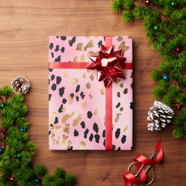 Papel De Regalo Impresión de Leopardo Negro Oro Rosa (Regalo de vacaciones)