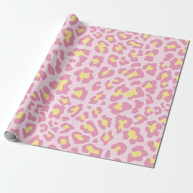 Papel De Regalo Impresión de leopardo rosa y amarillo (Desenrollado)