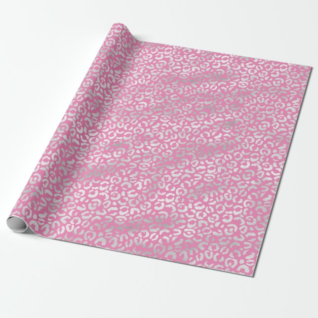 Papel De Regalo Impresión de leopardo rosado plateado (Desenrollado)