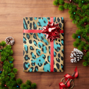Papel De Regalo Impresión de leopardo turquesa dorado