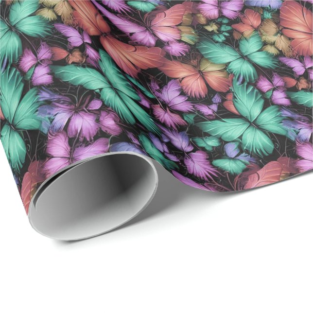 Papel De Regalo Impresión de mariposas coloridas (Esquina del rollo)