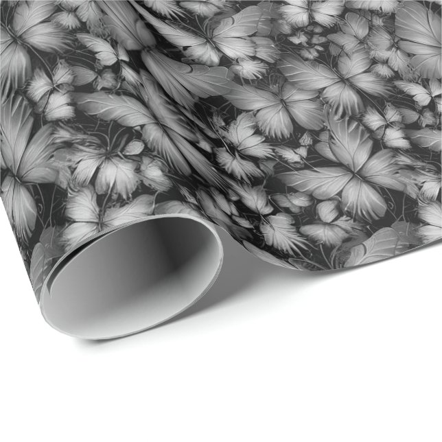 Papel De Regalo Impresión de mariposas grises (Esquina del rollo)