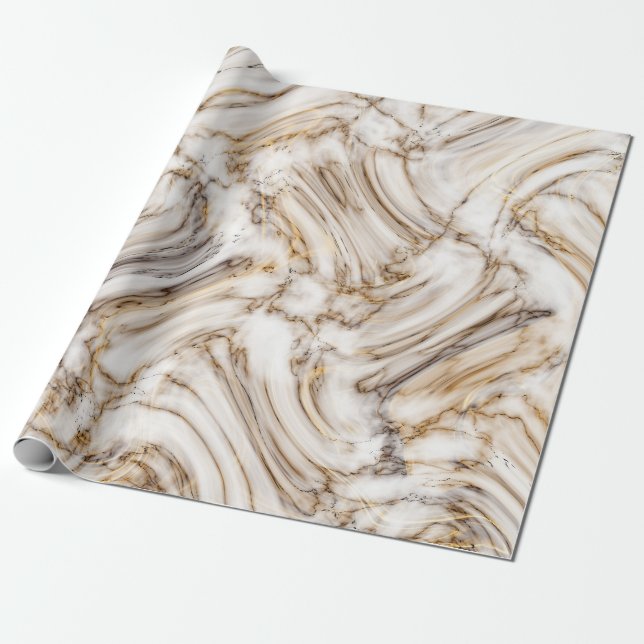 Papel De Regalo Impresión de mármol blanco y dorado sin inconvenie (Desenrollado)