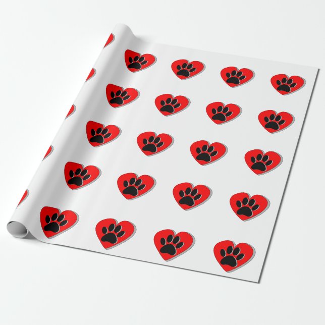 Papel De Regalo Impresión De Papas De Corazón Rojo Y Perro (Desenrollado)