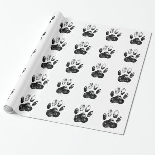 Papel De Regalo Impresión de pata de perro negro y blanco