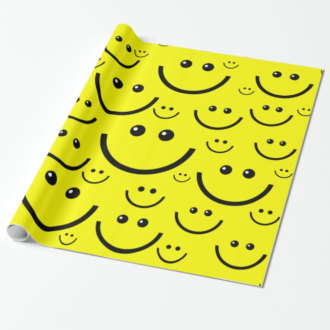 Papel De Regalo impresión de patrón de cara feliz amarillo (Desenrollado)