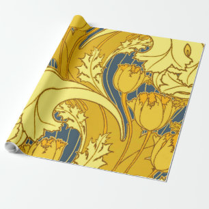 Papel De Regalo Impresión de patrón de tulipán: Arte Nouveau azul