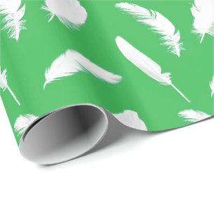 Papel De Regalo Impresión de plumas blancas en verde jade