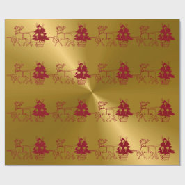 Papel De Regalo Impresión de renos y árboles navidades