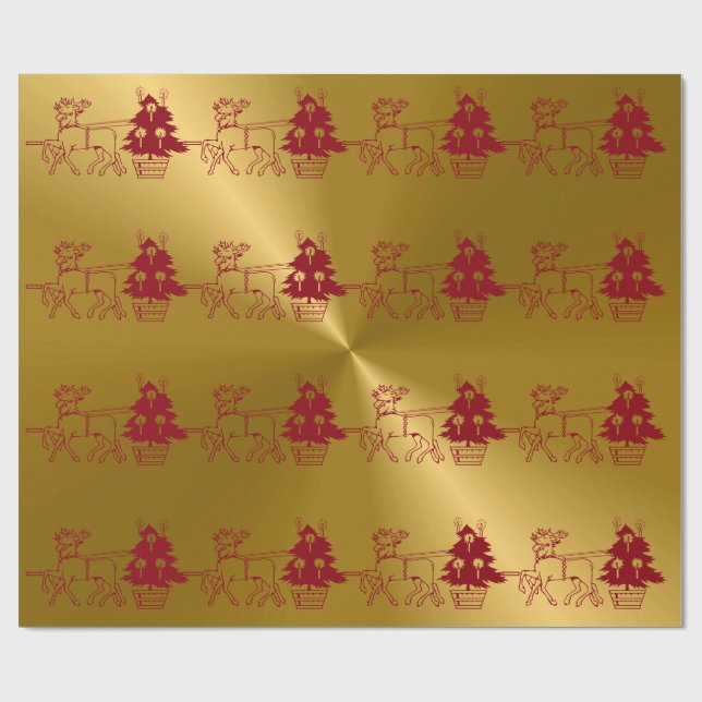 Papel De Regalo Impresión de renos y árboles navidades (Superficie plana)
