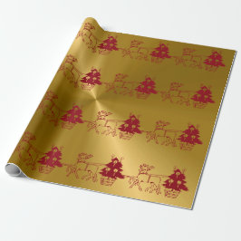 Papel De Regalo Impresión de renos y árboles navidades