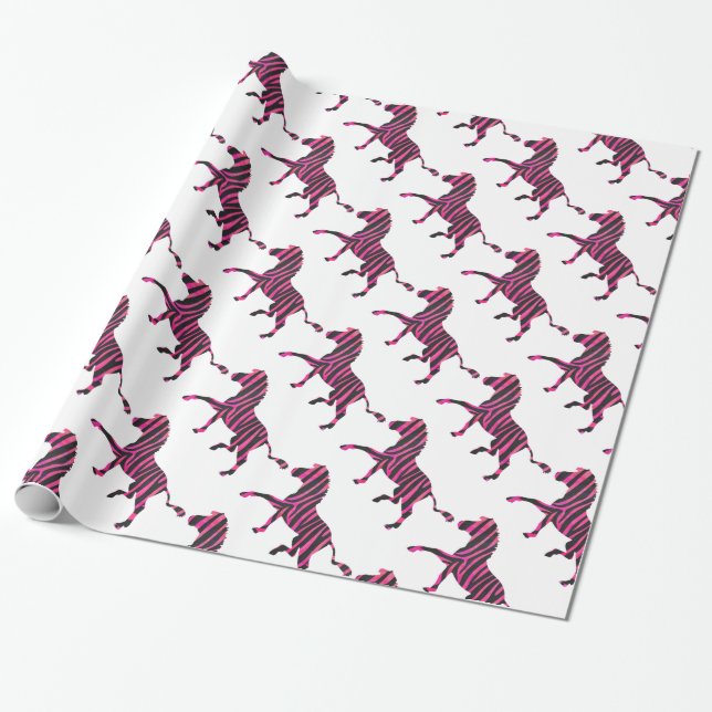 Papel De Regalo Impresión de silicona de cebra negra y rosa calien (Desenrollado)