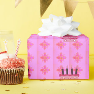 Papel De Regalo Impresión de tarta de cumpleaños rosada